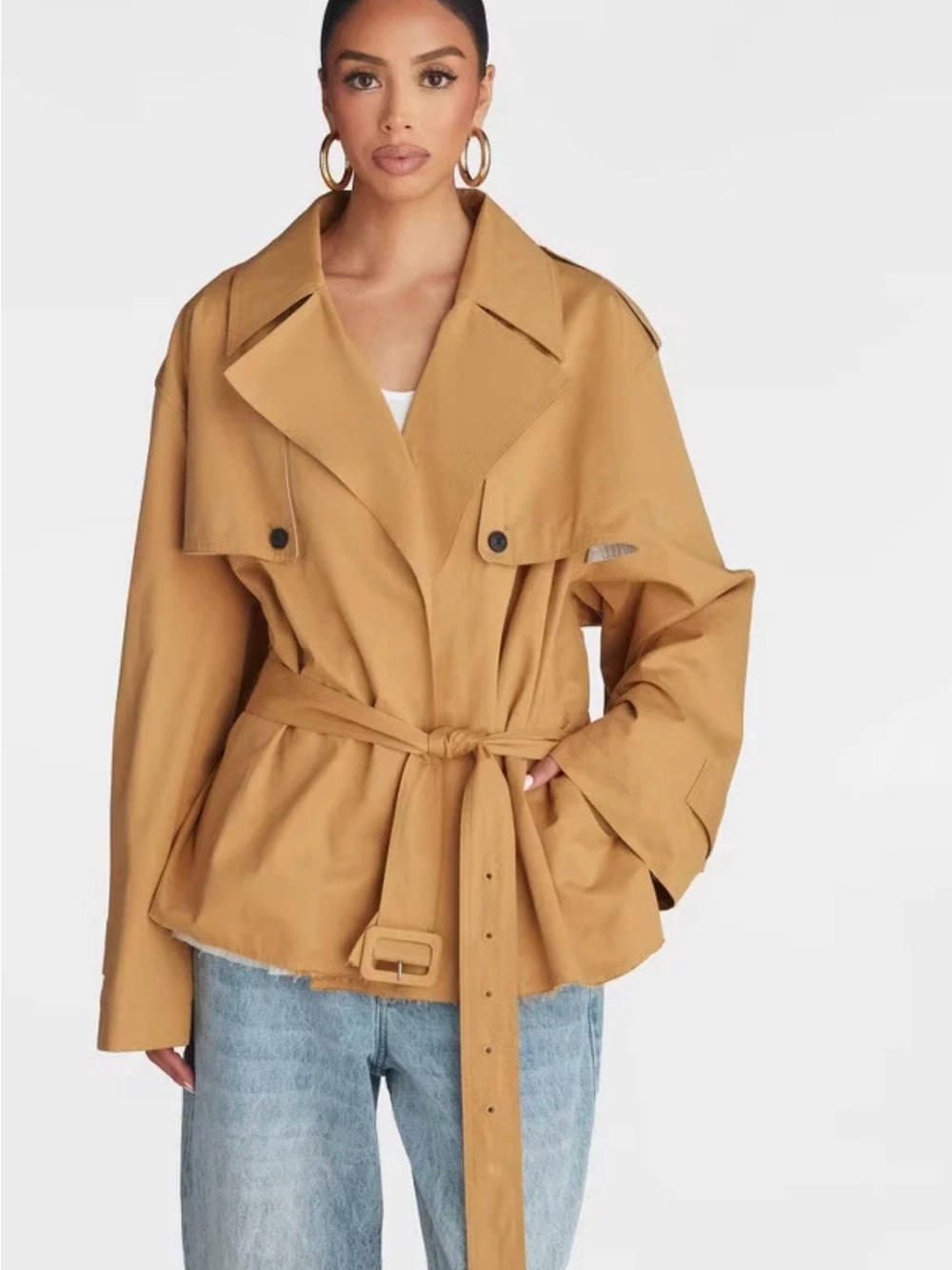 KBB by KAHLANA Women's 'The Belted Cropped Trench Jacket' - Medium, Large 1x